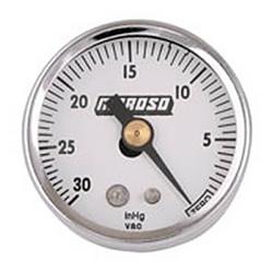 Gauge, Vacuum, 0-30 Hg, 1 1/2 in. Diameter, Analog, Mechanical, White Face, Chrome Bezel, Each
