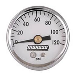 Gauge, Oil Pressure, 0-120 psi., 1 1/2 in. Diameter, Analog, Mechanical, White Face, Chrome Bezel, Each