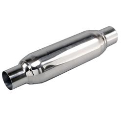 Muffler, Spiral Flow, Stainless Steel, Polished, 2 1/2 in. Inlet/Outlet, 16 in. Length, 4 in. Diameter, Each