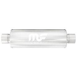 Muffler, 2.50 in. Inlet/2.50 in. Outlet, Round, Stainless Steel, Satin, Each