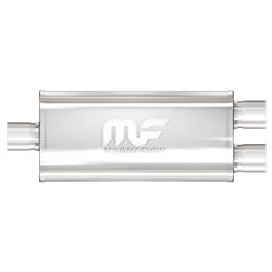 Muffler, Oval, Stainless Steel, Polished, Single 2 in. Center Inlet, Dual 2 in. Center Outlet, 20 in. Length