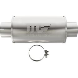 Muffler, 4.00 in. Inlet/4.00 in. Outlet, 7 in. Round Case, 20 in Long Overall, Satin Stainless Steel, Each