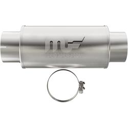 Muffler, 5.00 in. Inlet/5.00 in. Outlet, 7 in. Round Case, 20 in Long Overall, Satin Stainless Steel, Each