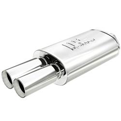 Muffler with Tip, 2.25 in. Inlet/Dual 3.00 in. Outlet, Stainless Steel, Natural, Each