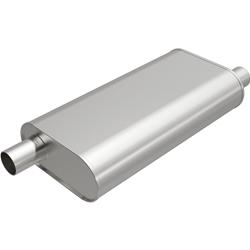 Muffler, Universal, 2.50 in. Offset Inlet/Outlet, Oval, Steel, Aluminized, Each