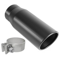 Exhaust Tip, Single, Round, Clamp-on, Stainless Steel, Black Powdercoated, 3.00 in. Inlet, 4.00 in. Outlet, 12.00 in. Overall Length, Each