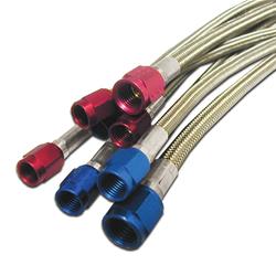 Fuel/Nitrous Line; D-4 Stainless Steel Fuel/Nitrous Braided Hose; -4 AN; 3 ft. Length; w/Red Fittings