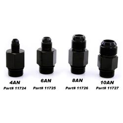 Nitrous Oxide Bottle Valve Adapters, Bottle Nipples, Lightning 500, Aluminum, Black Anodized, -8 AN O-ring Male Threads, -6 AN Male Threads, Each