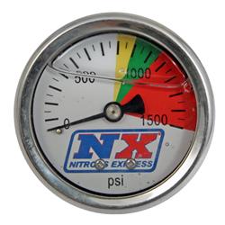 Gauge, Nitrous Pressure, 0-1,500 psi, 2 1/16 in., 1/8 in. NPT, Analog, Mechanical, White Face, Each