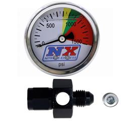 Gauge, Nitrous Pressure, 0-1,500 psi, 1 3/4 in., Analog, Mechanical, White Face, Each