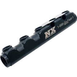 Fuel Distribution Blocks, Fuel Logs, Billet Aluminum, Black, Two -12 AN Female O-Ring Threads Inlet, Five -8 AN Female O-Ring Threads Outlet, Each