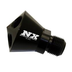 Nitrous Distribution Block, Showerhead, Black, One -8 AN, Male Inlet, Four -6 AN, Female Outlets, Each