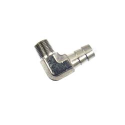 Fitting, Adapter, NPT to Hose Barb, 90 Degree, Brass, Nickel Plated, 1/8 in. NPT, 3/8 in. Hose Barb, Each