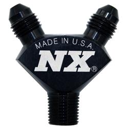 Fitting, Adapter, Y-Block, Pure-Flo, Aluminum, Black Anodized, 1/8 in. NPT Male Inlet, -3 AN Male Outlets, Each