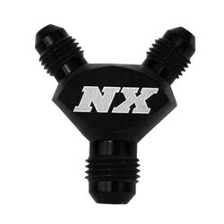 Fitting, Adapter, Y-Block, Pure-Flo, Aluminum, Black Anodized, -4 AN Male Inlet, -4 AN Male Outlets, Each