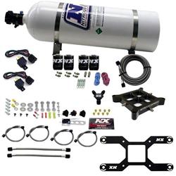 Nitrous Oxide System, Billet Crossbar, Wet Style, Square Bore Plate, Dual Stage, 15 lb. Bottle, Kit