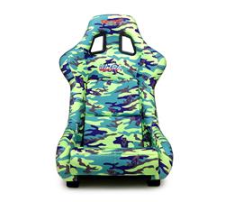 FRP Bucket Seat PRISMA- Green Camo edition in vegan material with Green pearlized back plus phone pockets. (Large)