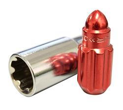 M12 x 1.25 Steel Lug Nut Set Bullet Shape 21 pc Red W/ Lock Key