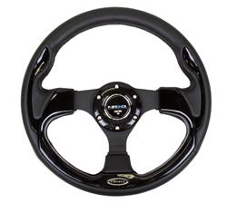 Steering Wheel, Pilota Series, 320mm, Flat, Black Leather Grip, Black Spoke, Black Stitching, Each