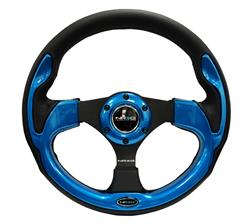 Steering Wheel, Pilota Series, 320mm, Flat, Black Leather Grip, Blue/Black Spoke, Black Stitching, Each