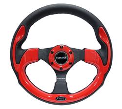 Steering Wheel, Pilota Series, 320mm, Flat, Black Leather Grip, Carbon fiber/Black Spoke, Black Stitching, Each