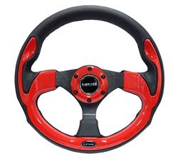 Steering Wheel, Pilota Series, 320mm, Flat, Black Leather Grip, Red/Black Spoke, Black Stitching, Each