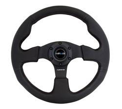 Steering Wheel, NRG Racing, Racing Style, 320mm, Black Leather Grip, Black Spoke, Black Stitching, Each