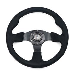 Steering Wheel, NRG Racing, 320mm, Flat, Black Alcantara Grip, Black Spoke, Black Stitching, Each