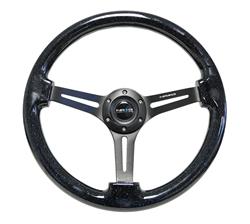 Steering Wheel, Deep Dish, Slit Spokes, 350mm, 3 in. Dish, Black Galaxy Wood Grip, Matte black Spoke, Each