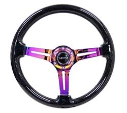 Steering Wheel, Deep Dish, Slit Spokes, 350mm, 3 in. Dish, Black Galaxy Wood Grip, Neo-chrome Spoke, Each