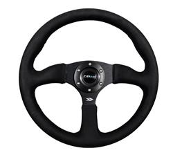 Steering Wheel, Deep Dish, Solid Spokes, 350mm, 2.5 in. Dish, Black Alcantara Grip, Matte black Spoke, Black Stitching, Each