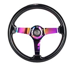 Steering Wheel, Deep Dish, Solid Spokes, 350mm, 3 in. Dish, Black Galaxy Wood Grip, Black Spoke, Each