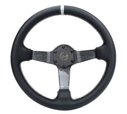 Steering Wheel, Carbon Fiber, 350mm, 3 in. Dish, Black Leather Grip, Gold Spoke, Yellow Center Mark, Yellow Stitching, Each