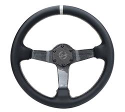 Steering Wheel, Carbon Fiber, 350mm, 3 in. Dish, Black Leather Grip, Blue Spoke, Blue Center Mark, Blue Stitching, Each