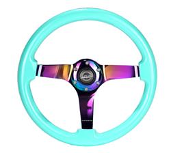 Steering Wheel, Deep Dish, Solid Spokes, 350mm, 3 in. Dish, Mint Wood Grip, Neo-chrome Spoke, Each