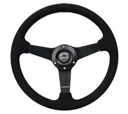 Steering Wheel, NRG Sport, 350mm, 1.5 in. Dish, Black Alcantara Grip, Matte black Spoke, Black Stitching, Each