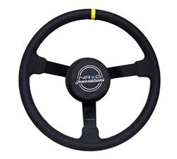 Steering Wheel, NASCAR Spec, 380mm, Flat, Black Alcantara Grip, Matte black Spoke, Yellow Center Mark, Black Stitching, Each