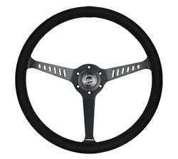 Steering Wheel, Classic Stealth, 380mm, 1 in. Dish, Black Suede Grip, Black Spoke, Black Stitching, Each