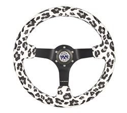 Steering Wheel, Savage Inspired, 350mm, 3 in. Dish, White Microfiber Grip, Matte black Spoke, Blue Stitching, Each