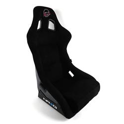 FRP Bucket Seat PRISMA Edition with pearlized back. All Black alcantara vegan material w/ phone pockets. (Large)