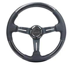 CARBON FIBER STEERING WHEEL W/ LEATHER ACCENT 350mm 1.5" DEEP BLACK STICHING