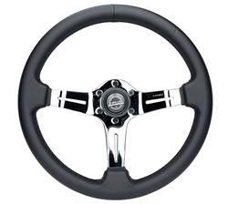 Light Weight Gaming Steering Wheel: Splitz- Made with perforated leather, light weight composits and Chrome spoke with slits