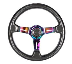 CARBON FIBER STEERING WHEEL350mm 1.5" Deep Dish with Neochrome Center Spoke