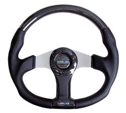 Steering Wheel, Carbon Fiber Oval, 13 3/4 in. Diameter, 6 Bolt, Black Leather/Carbon Fiber Grip, Silver/Carbon Fiber Spokes, Sold individually