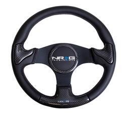 Steering Wheel, Carbon Fiber, 13 3/4 in. Diameter, 6 Bolt, Black Leather/Carbon Fiber Grip, Black Spokes, Sold individually