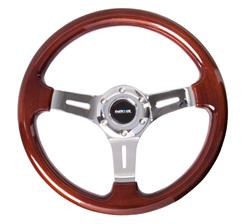 Steering Wheel, Classic Woodgrain, 13 in. Diameter, 6 Bolt, Mahogany Woodgrain Grip, Chrome Spokes, Sold individually