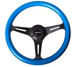 Steering Wheel, Classic Woodgrain, 13 3/4 in. Diameter, 6 Bolt, Blue Grip, Black Spokes, Sold individually