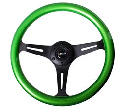 Steering Wheel, Classic Woodgrain, 13 3/4 in. Diameter, 6 Bolt, Green Pearl/Flake Grip, Black Spokes, Sold individually