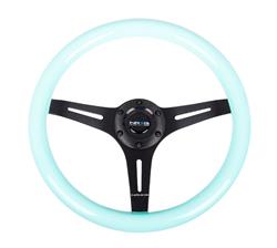 Steering Wheel, Classic Woodgrain, 13 3/4 in. Diameter, 6 Bolt, Minty Fresh Grip, Black Spokes, Sold individually