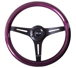 Steering Wheel, Classic Woodgrain, 13 3/4 in. Diameter, 6 Bolt, Purple Pearl/Flake Grip, Black Spokes, Sold individually